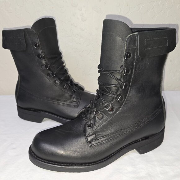 Addison Shoe Company Black Leather Flyers Combat Boots USA Made Men's Size 7.5 E - Picture 1 of 9